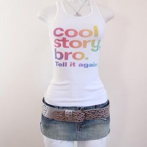 2010s cool story bro ribbed tank rainbow slogan tumblr xs/s
